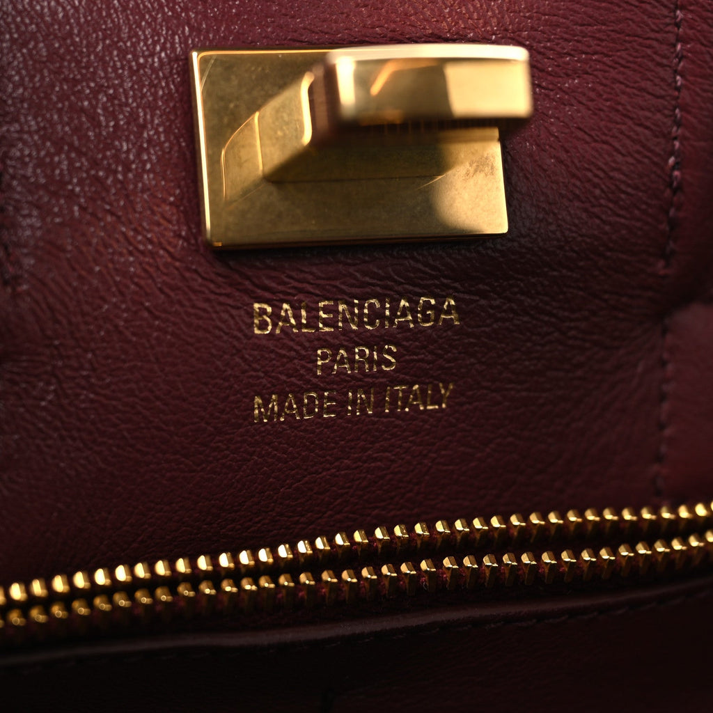 Balenciaga Calfskin Crocodile Embossed Mini Bel Air Carry All Bag Dark Burgundy
