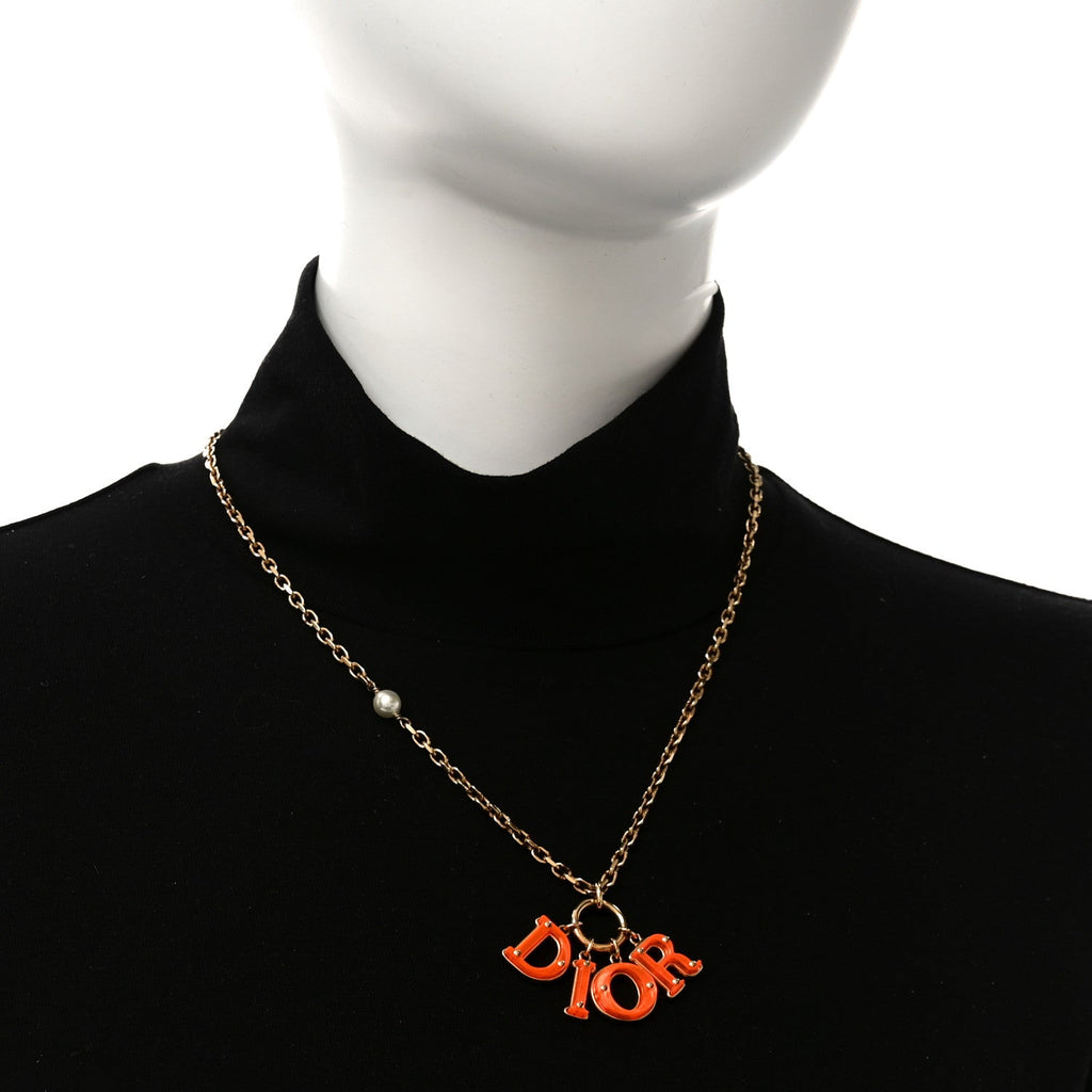 Christian Dior Metal Pearl Resin Dio(r)evolution Necklace Gold Orange