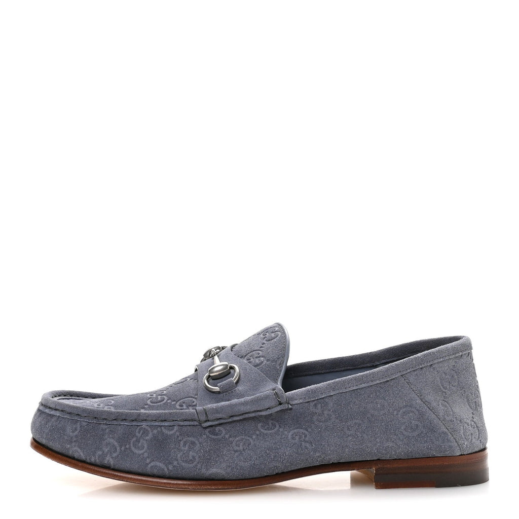 Gucci Luxury Suede Guccissima Mens Horsebit Mocassin Loafers 9.5 Foggy Grey