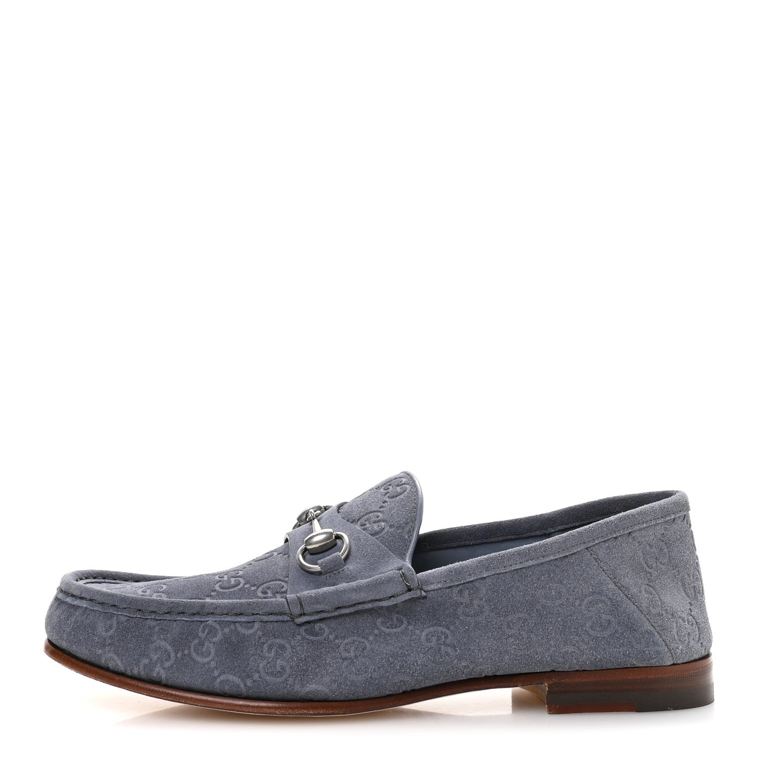 Gucci Luxury Suede Guccissima Mens Horsebit Mocassin Loafers 9.5 Foggy Grey
