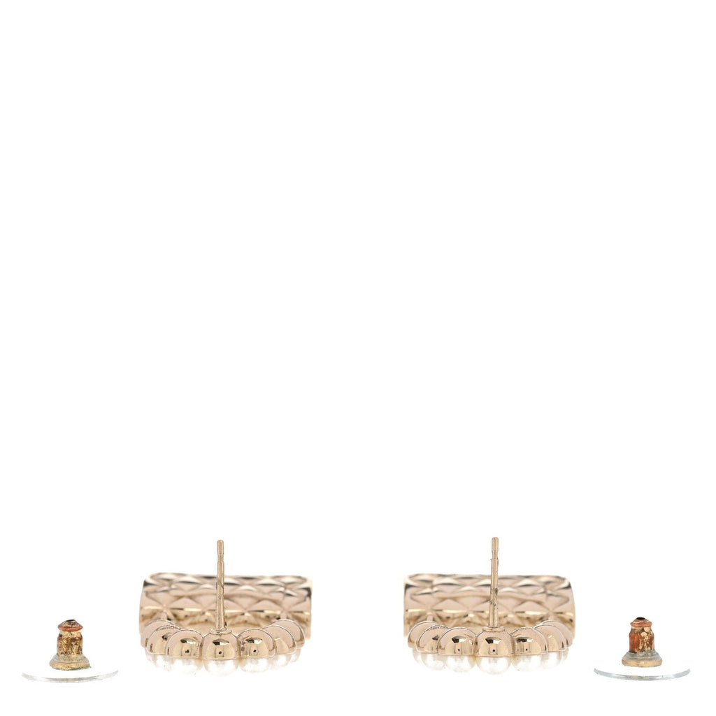 Chanel Pearl Quilted CC Flap Bag Earrings Gold