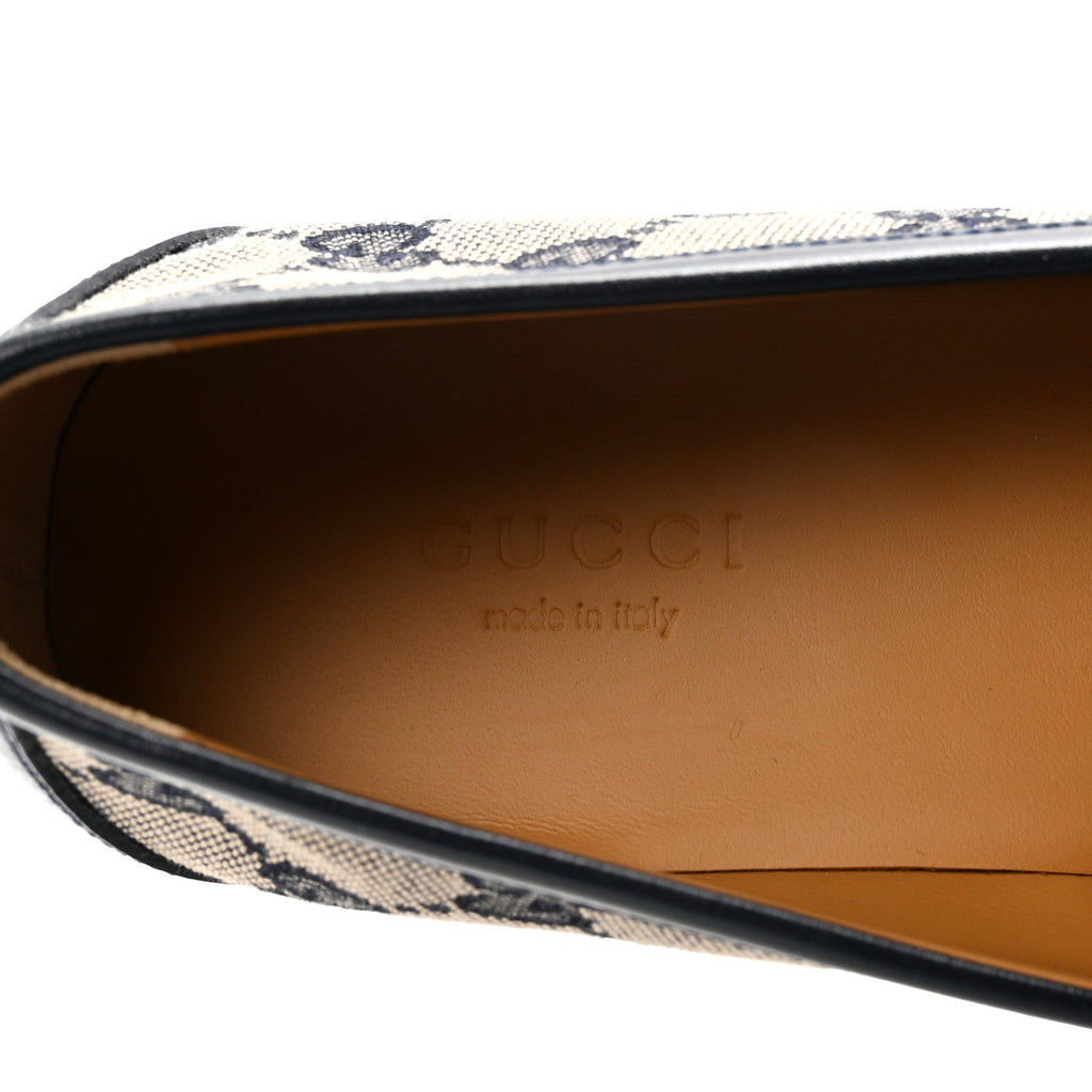 Gucci Canvas GG Monogram Horsebit Calfskin Womens Horsebit Platform Loafers 37.5 Beige Blue