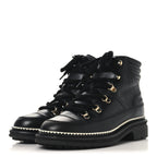 Chanel Calfskin Lambskin Lace Up Boots 37.5 Black