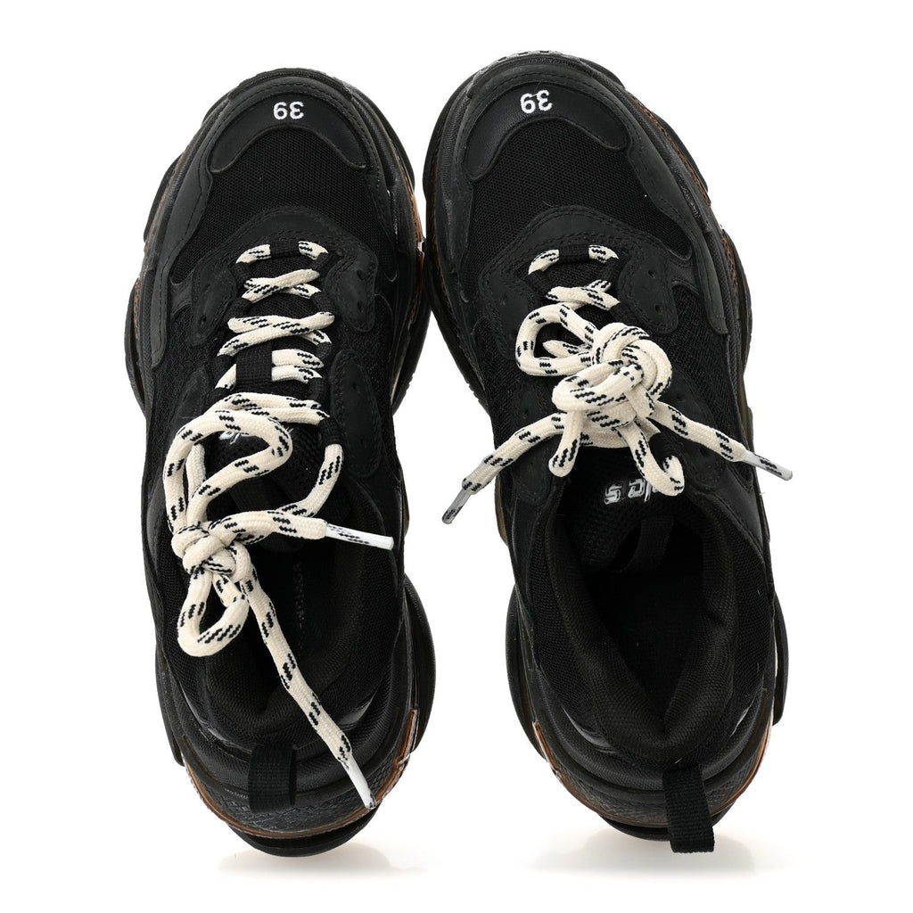 Balenciaga Fabric Mesh Womens Triple S Sneakers 39 Black