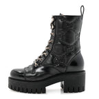 Gucci Cordovan Lux Nappa GG Matelasse Lace Up 60mm Combat Boots 35.5 Black