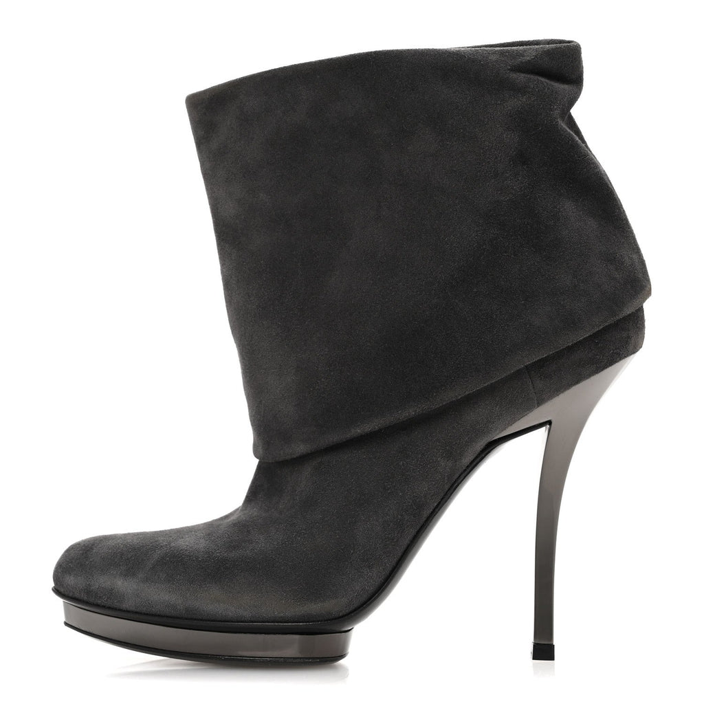 Gucci Suede Platform Foldover Ankle Boots 35 Grey