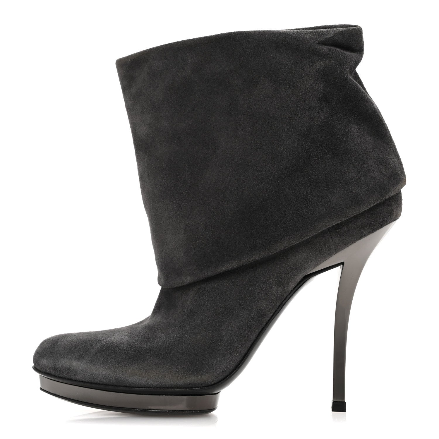 Gucci Suede Platform Foldover Ankle Boots 35 Grey