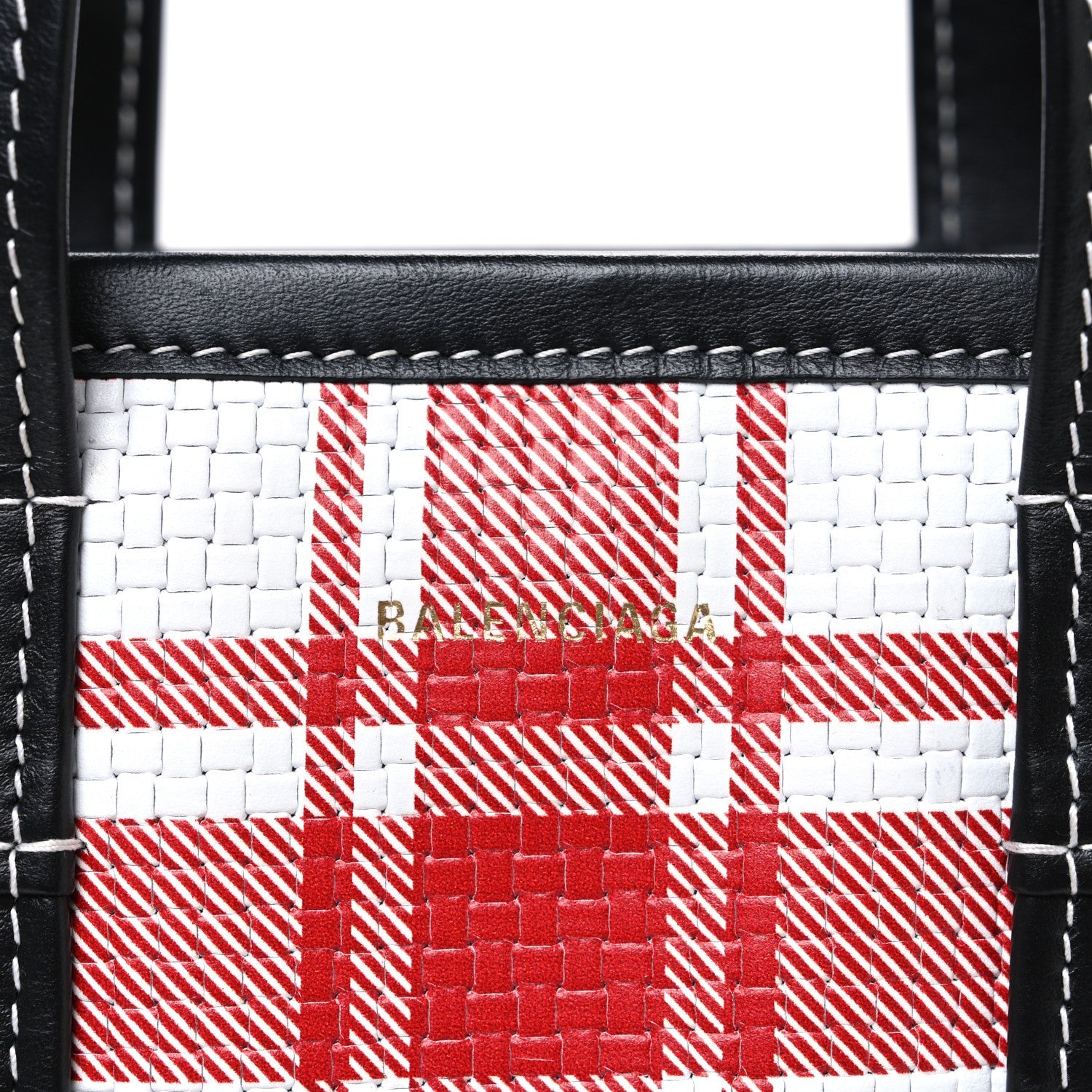Balenciaga Calfskin Embossed Plaid North-South Small Barbes Shopper Tote Red