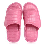 Balenciaga Calfskin Logo Crocodile Embossed Slides 40 Fuxia