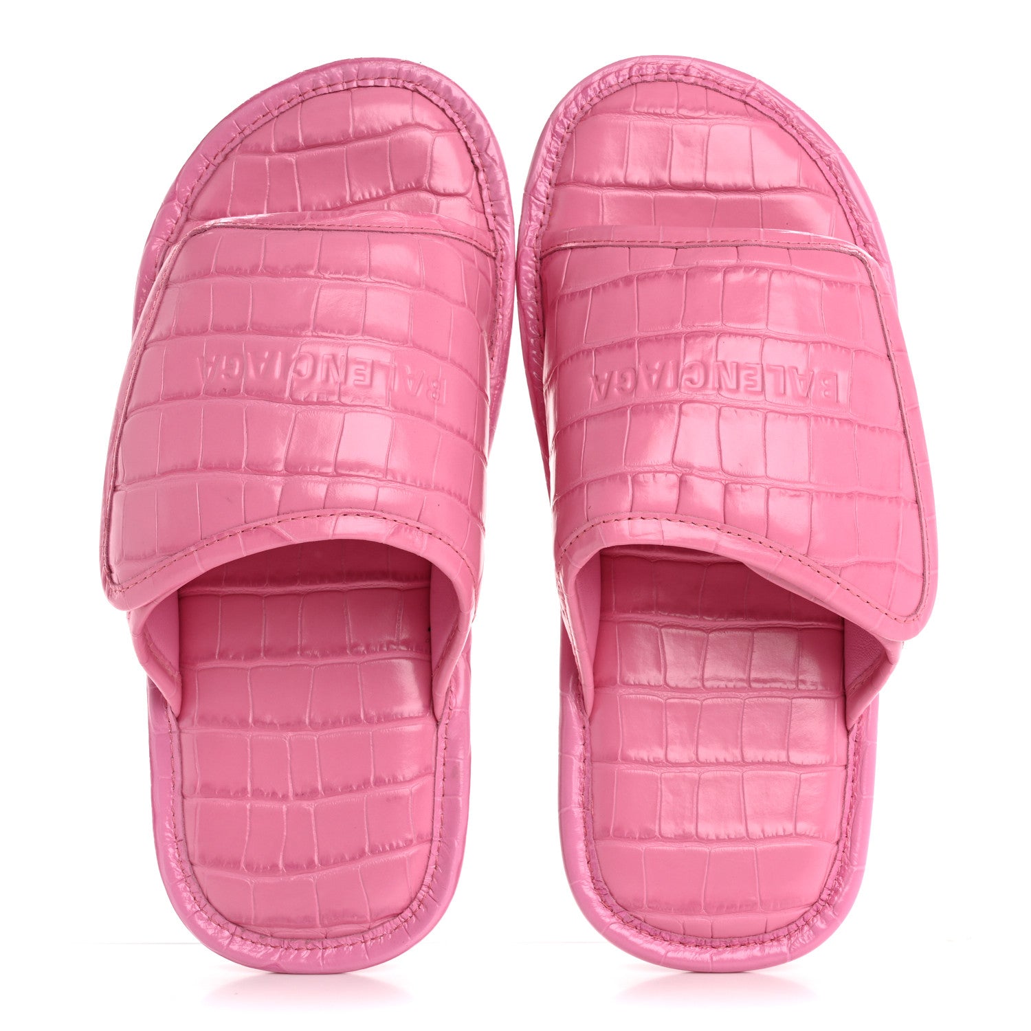 Balenciaga Calfskin Logo Crocodile Embossed Slides 40 Fuxia