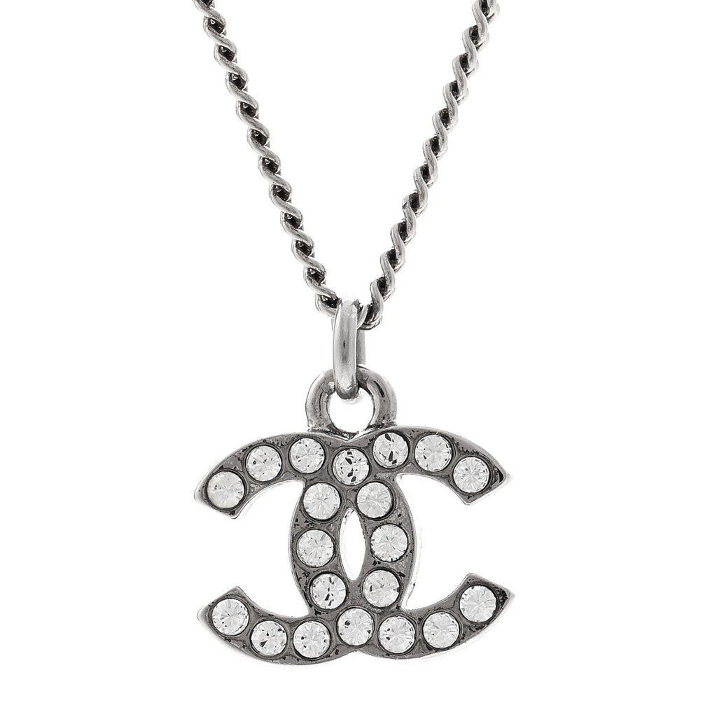 Chanel Crystal Timeless CC Necklace Silver
