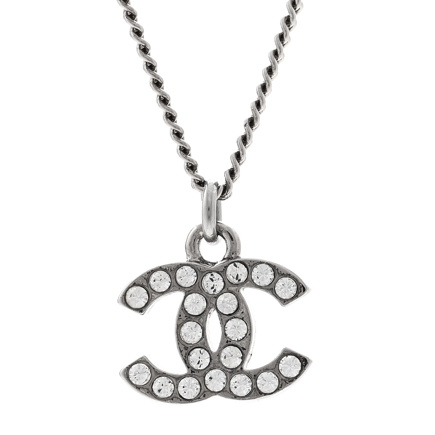 Chanel Crystal Timeless CC Necklace Silver