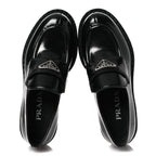 Prada Spazzolato Metal Triangle Logo 50mm Loafers 36 Black