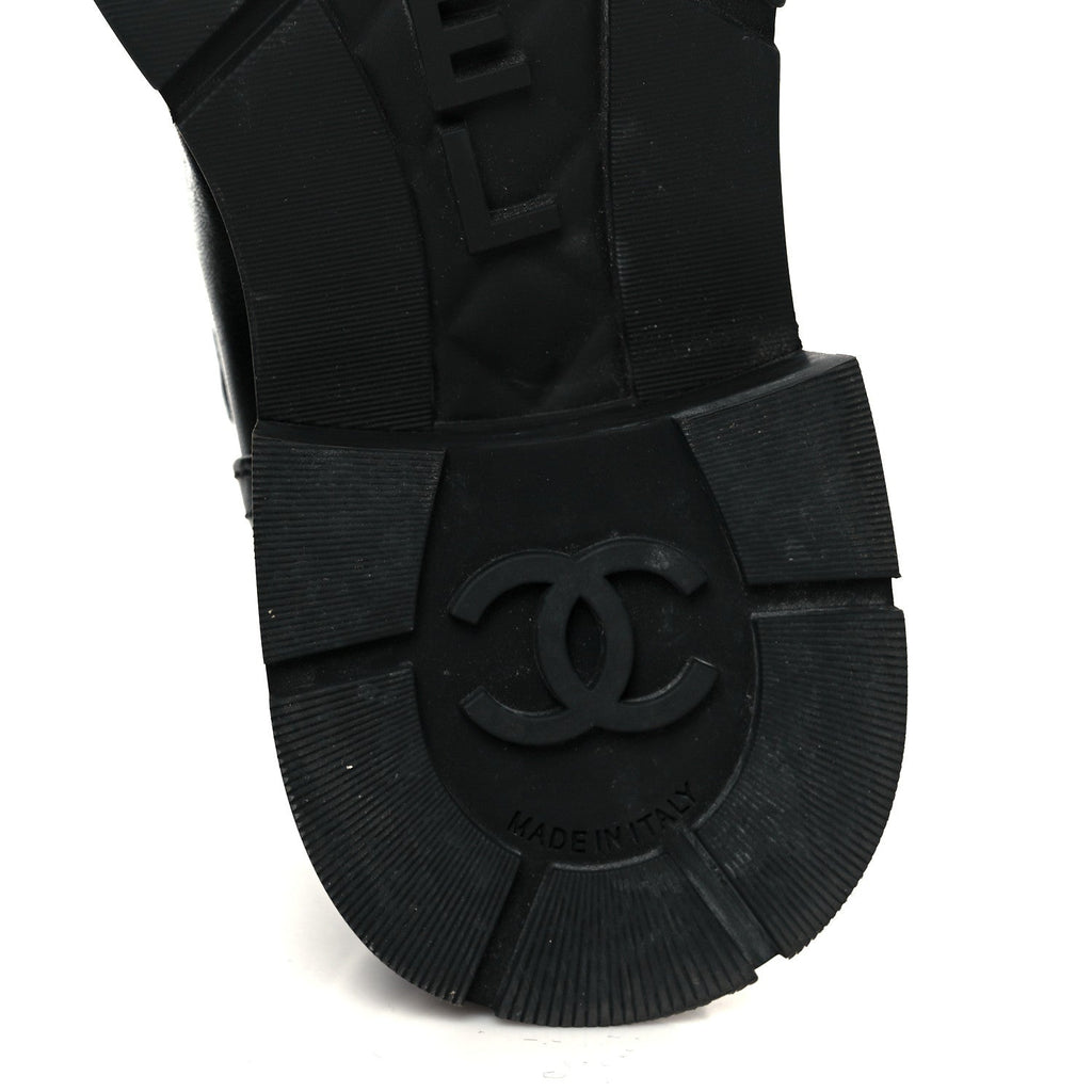 Chanel Calfskin Knit CC Short Boots 38 Black