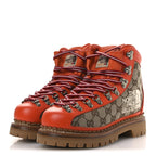 Gucci X THE NORTH FACE Monogram Textured Calfskin Hiking Ankle Boots 37 Beige Ebony Deep Orange