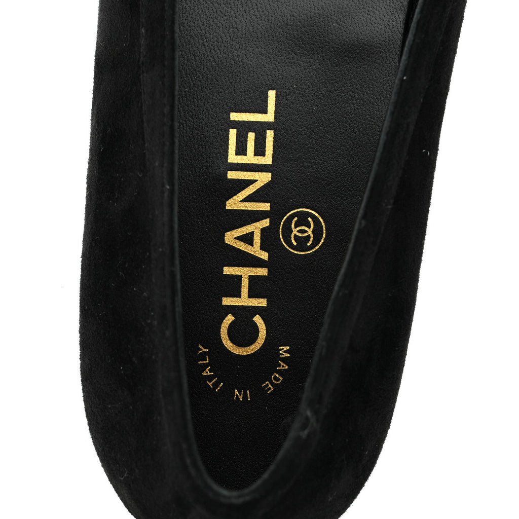 Chanel Suede Crystal CC Mocassin Loafers 39.5 Black