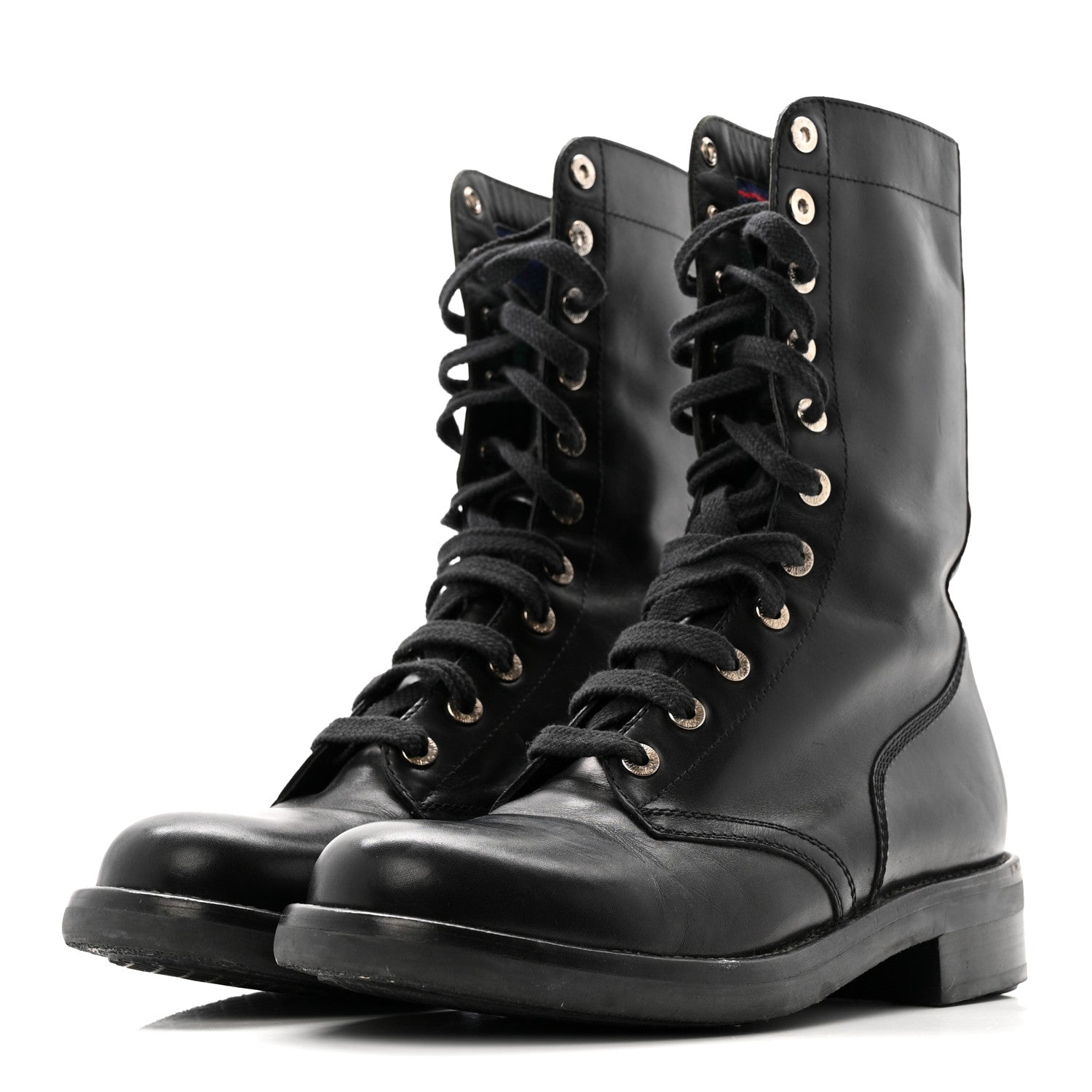 Chanel Calfskin Lace Up Combat Boots  39.5 Black