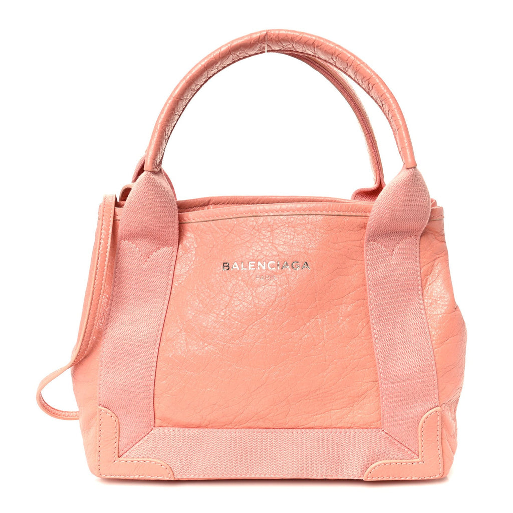 Balenciaga Agneau Stadio Ruban Viscose Navy Cabas XS Rose Ballerine