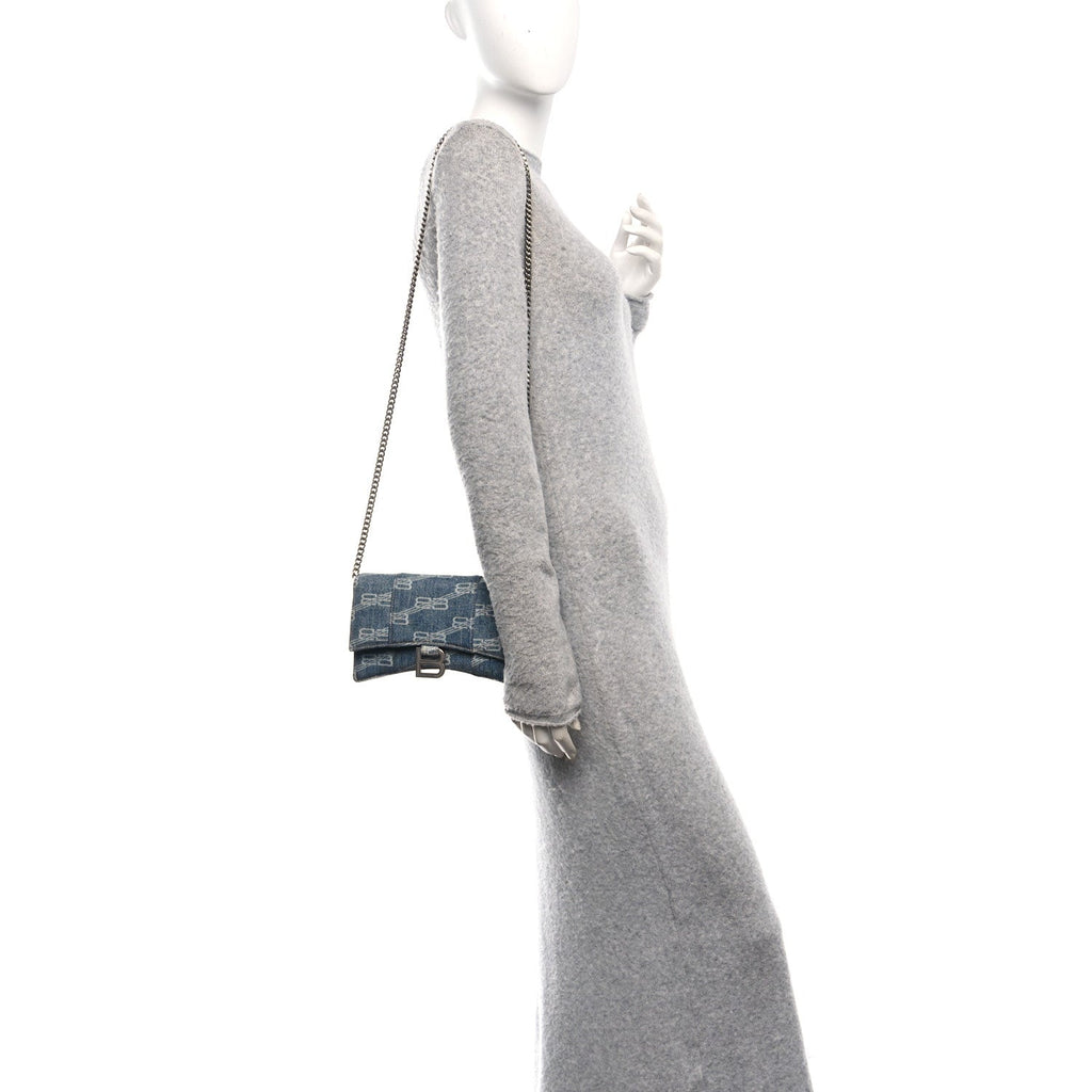 Balenciaga Denim BB Monogram Hourglass Chain Bag Blue