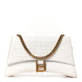 Balenciaga Calfskin Crocodile Small Crush Chain Bag White