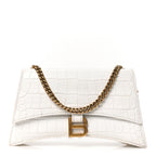 Balenciaga Calfskin Crocodile Small Crush Chain Bag White