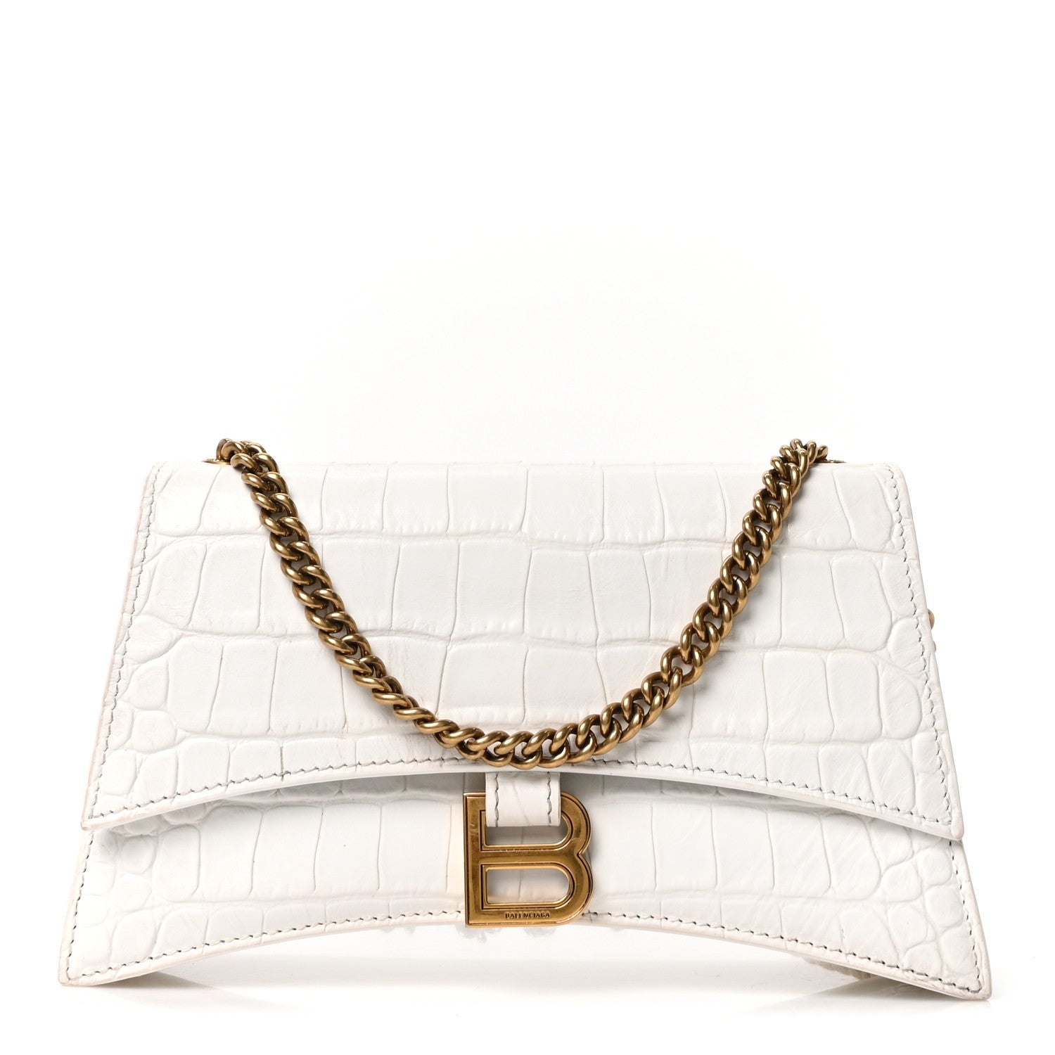Balenciaga Calfskin Crocodile Small Crush Chain Bag White