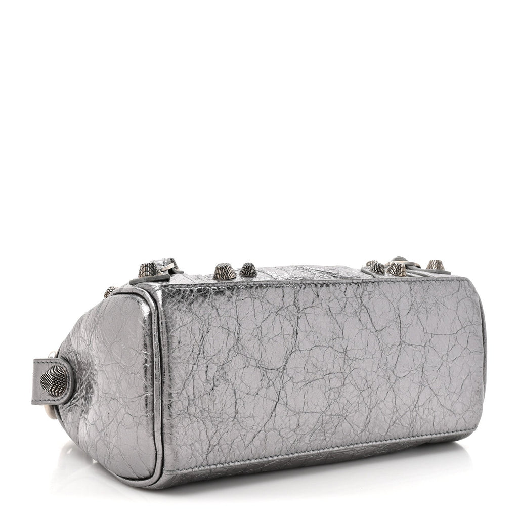 Balenciaga Metallic Agneau Arena Mini Le Cagole Duffle Crossbody Bag Silver