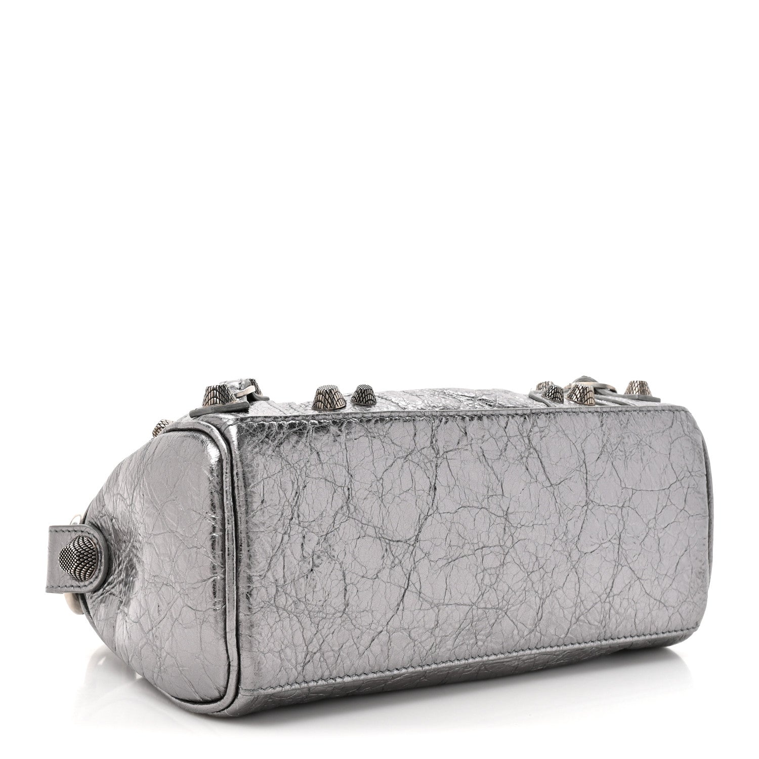 Balenciaga Metallic Agneau Arena Mini Le Cagole Duffle Crossbody Bag Silver