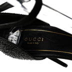 Gucci Suede Satin Crystal Ankle Strap High Heel Sandals 39.5 Black