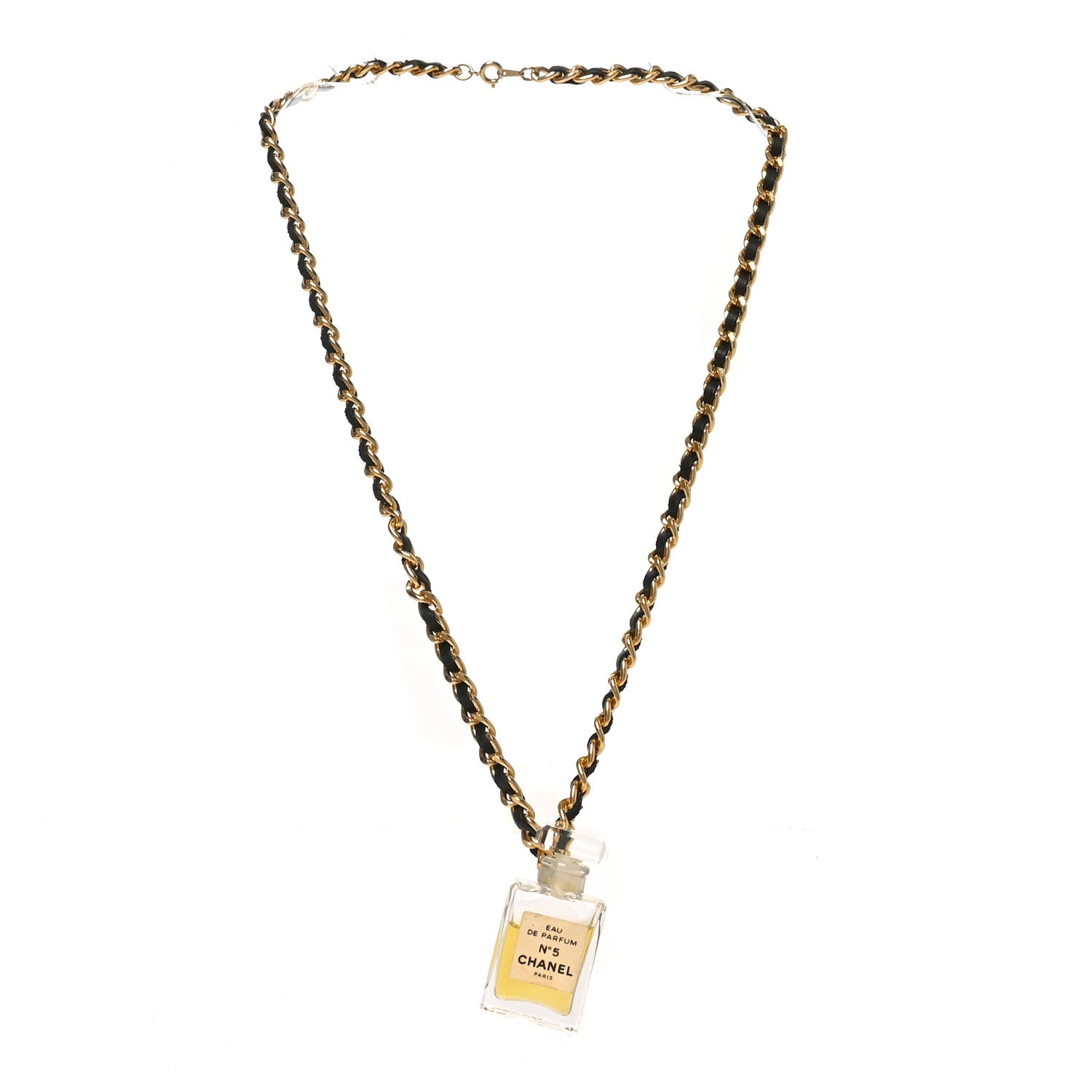 Chanel Metal Lambskin Resin CC No 5 Perfume Bottle Necklace Gold Black