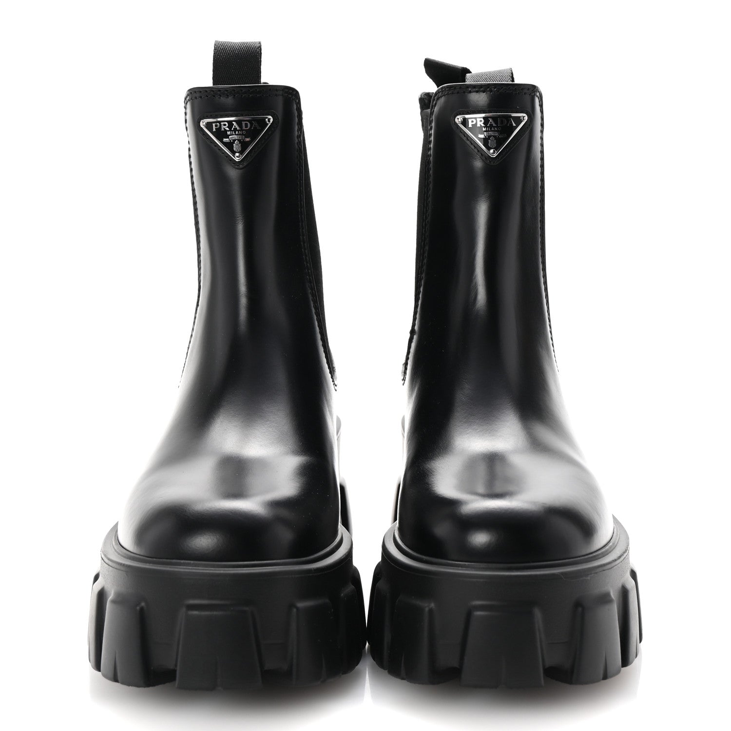 Prada Spazzolato Rois Triangle Monolith Chelsea 55mm Boots 35.5 Black