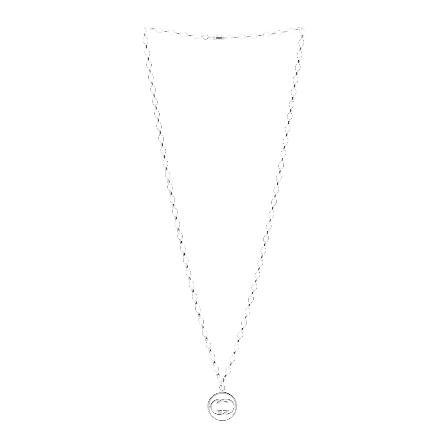 Gucci Sterling Silver Interlocking Circle GG Pendant Necklace
