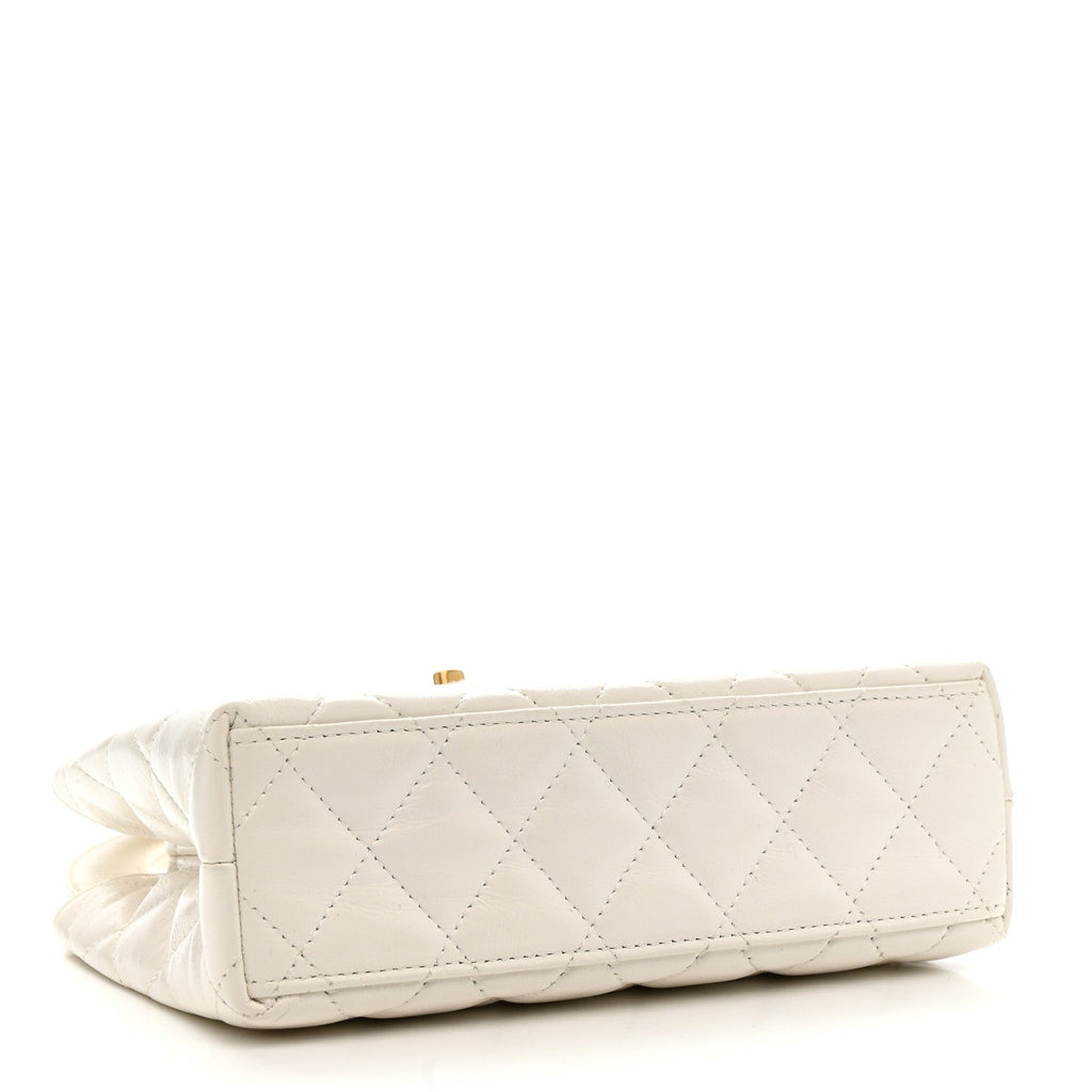 Chanel Shiny Aged Calfskin Quilted Nano Kelly Shopper White