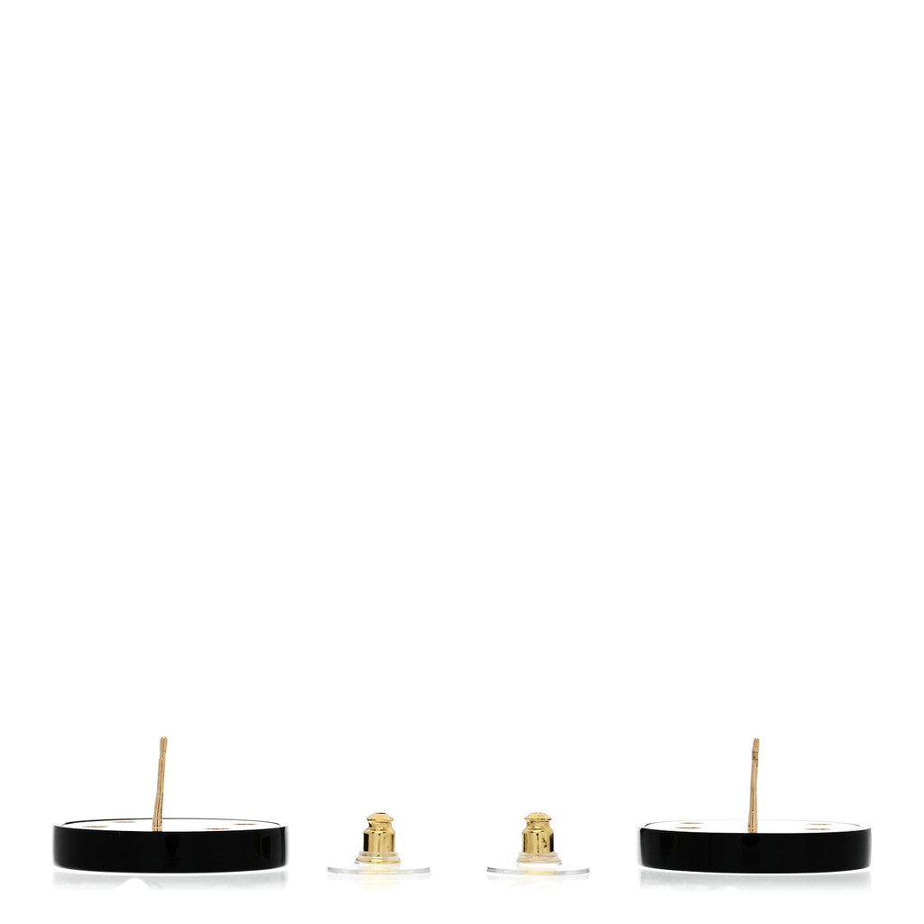 Chanel Resin CC Round Earrings Gold Black