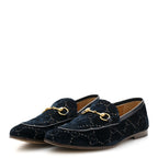 Gucci Velvet GG Monogram Horsebit Mens Jordaan Loafers 8.5 Blue Beige