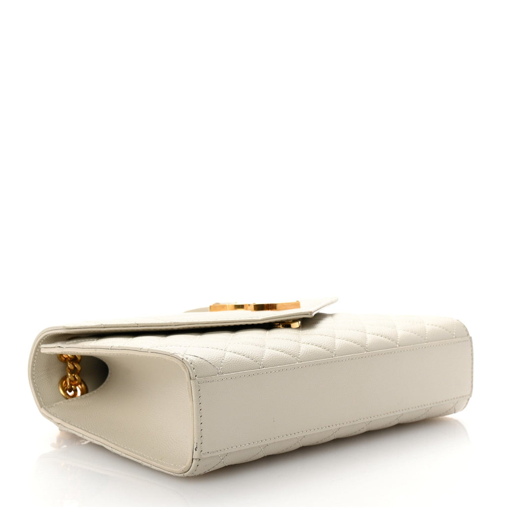 Saint Laurent Grain De Poudre Textured Mixed Matelasse Medium Triquilt Monogram Satchel Crema Soft