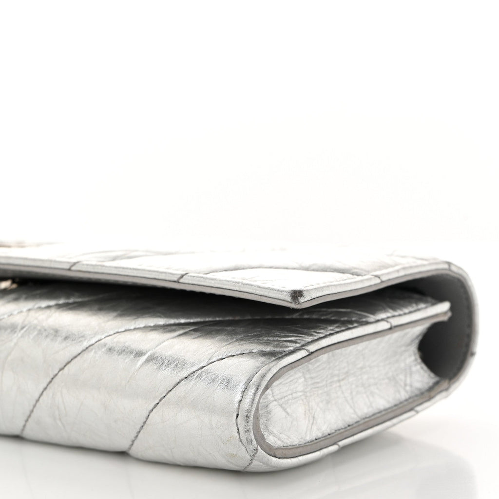 Balenciaga Metallic Calfskin Quilted Crush Wallet On Chain Silver