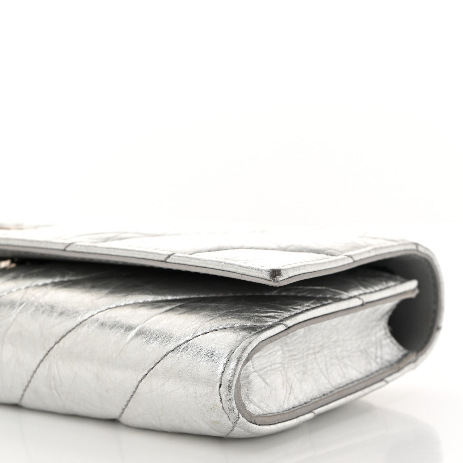 Balenciaga Metallic Calfskin Quilted Crush Wallet On Chain Silver