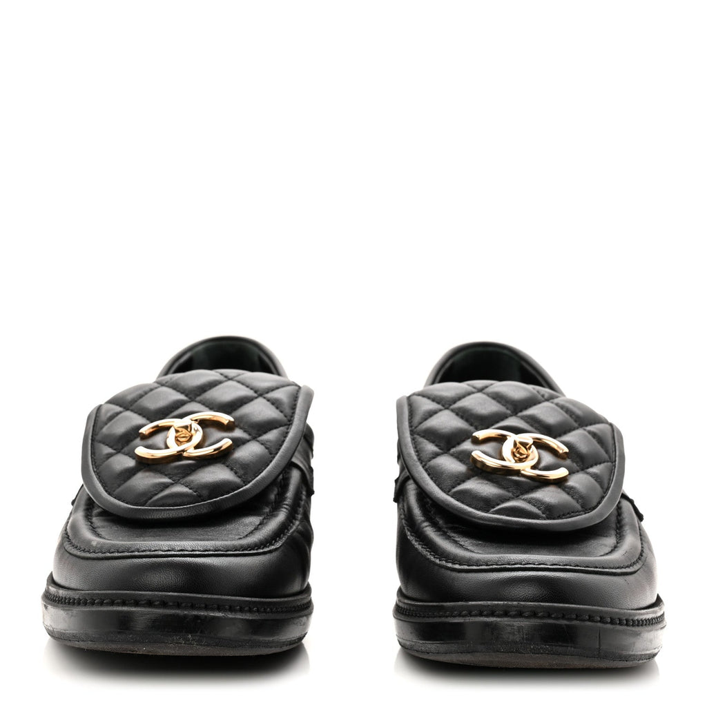 Chanel Lambskin Quilted CC Turnlock Loafers 39 Black