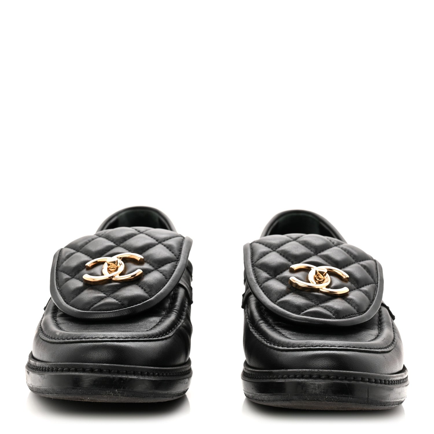 Chanel Lambskin Quilted CC Turnlock Loafers 39 Black
