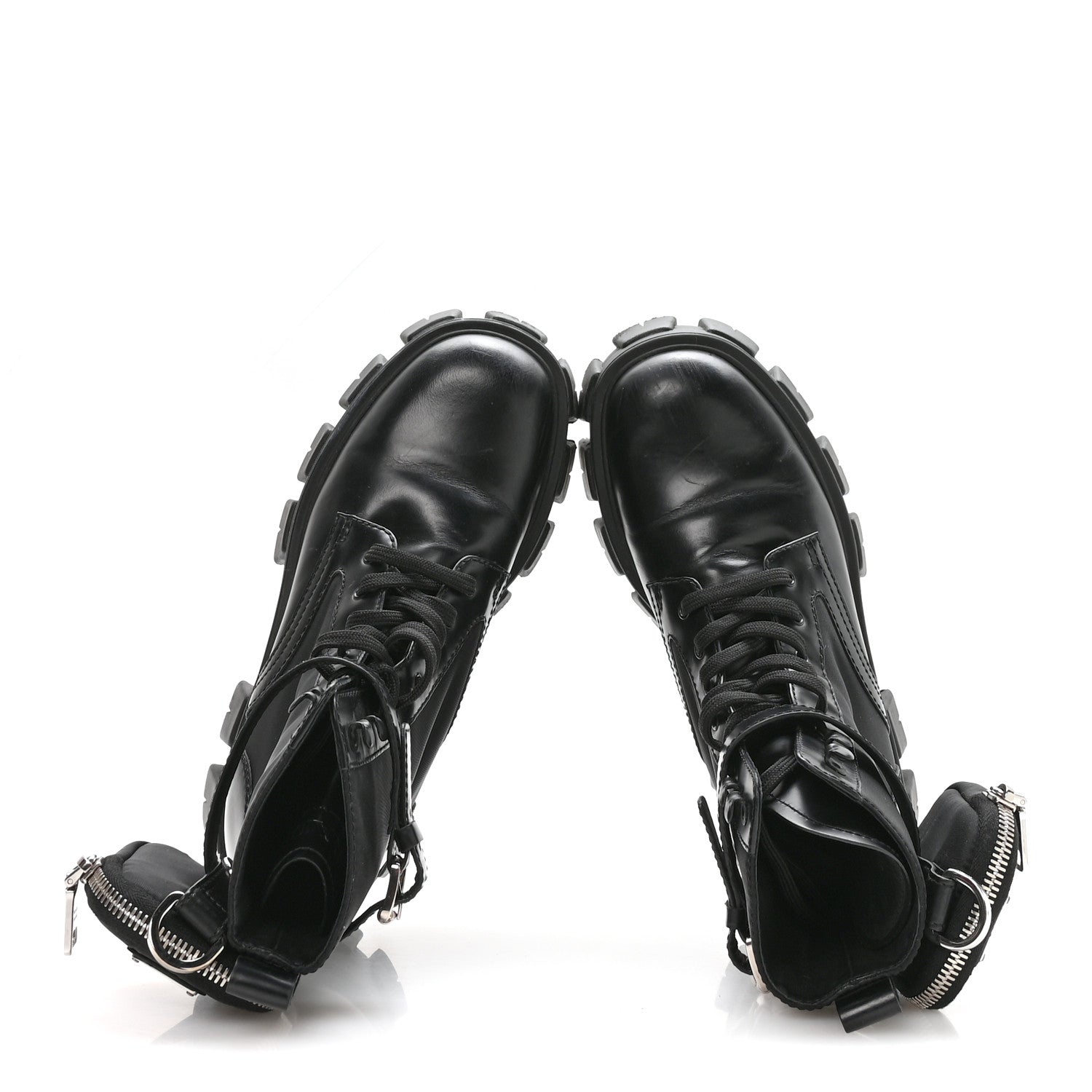 Prada Spazzolato Rois Nylon Metal Triangle Logo Monolith Pouch Pocket 55mm Boots 37 Black