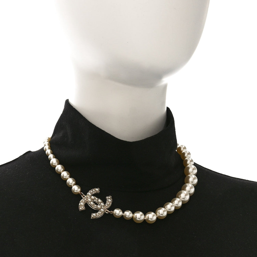 Chanel Pearl CC 100th Anniversary Necklace Light Gold