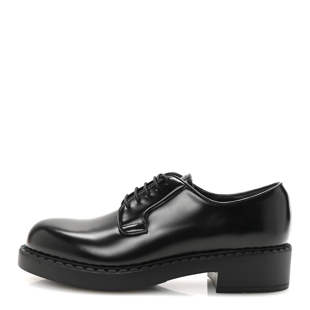 Prada Spazzolato Lace Up 50mm Loafers 39 Black