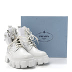 Prada Spazzolato Rois Re-Nylon Metal Triangle Logo Monolith Pouch Pocket 55mm Boots 40.5 White