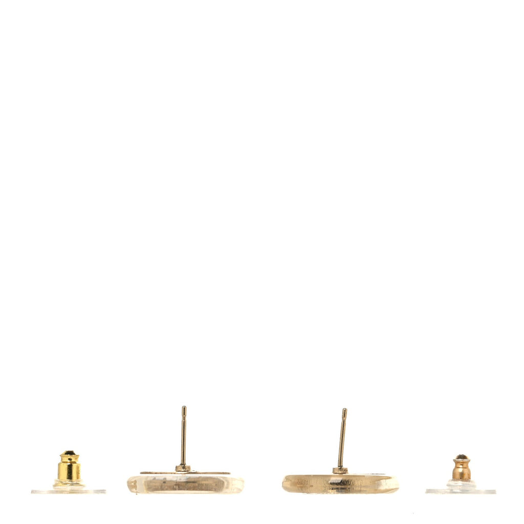 Chanel Resin Crystal CC Button Earrings Gold