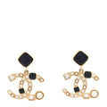 Chanel Resin Crystal Pearl CC Drop Earrings Gold Black
