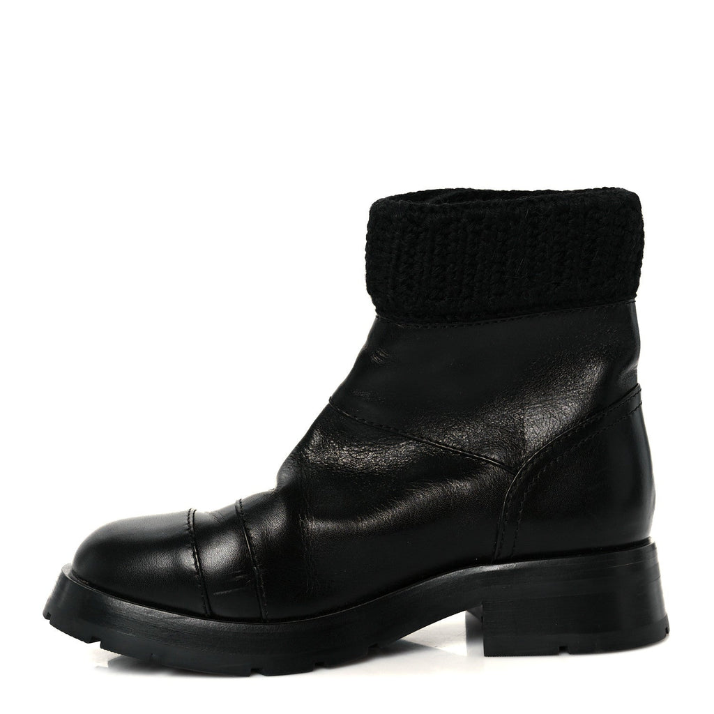 Chanel Calfskin Knit CC Short Boots 38 Black