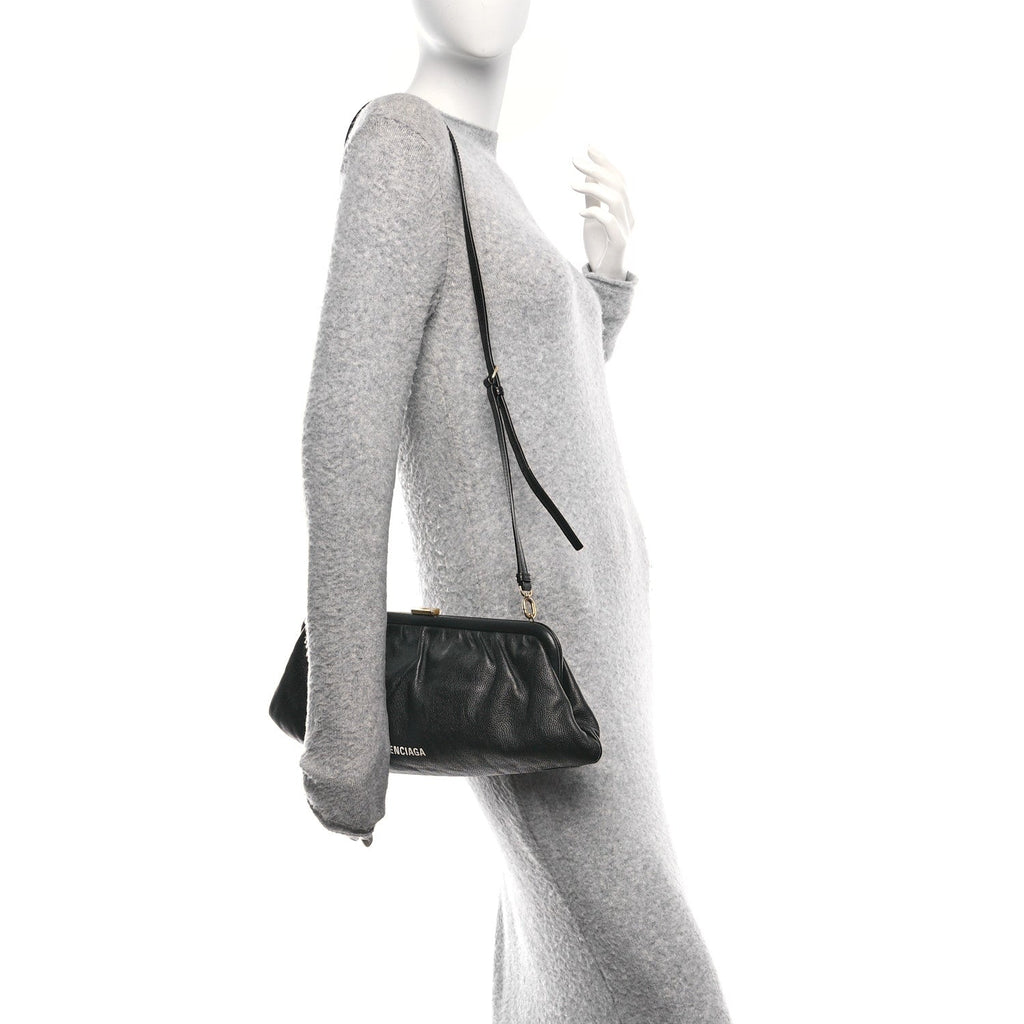 Balenciaga Grained Calfskin Logo XL Cloud Clutch Black