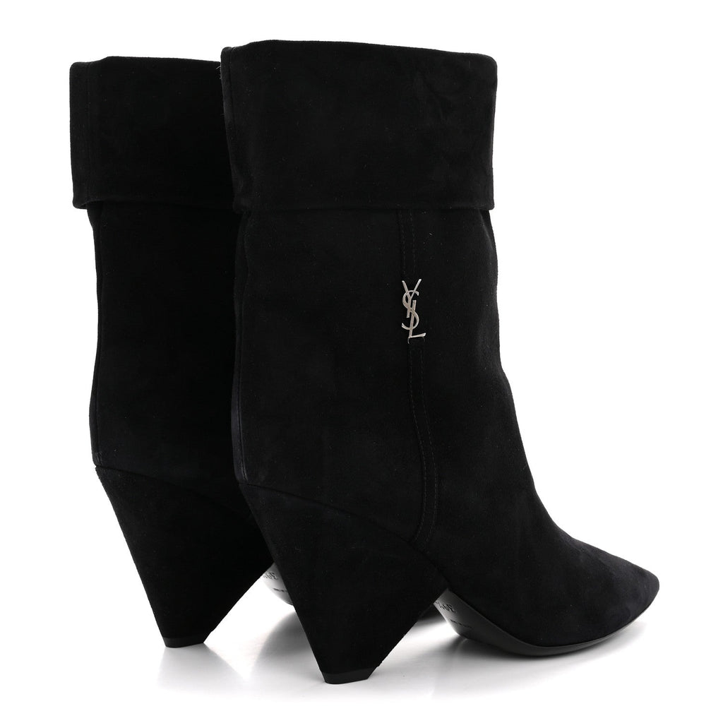 Saint Laurent Kid Scamosciato Niki 85 Wedge Booties 39.5 Black