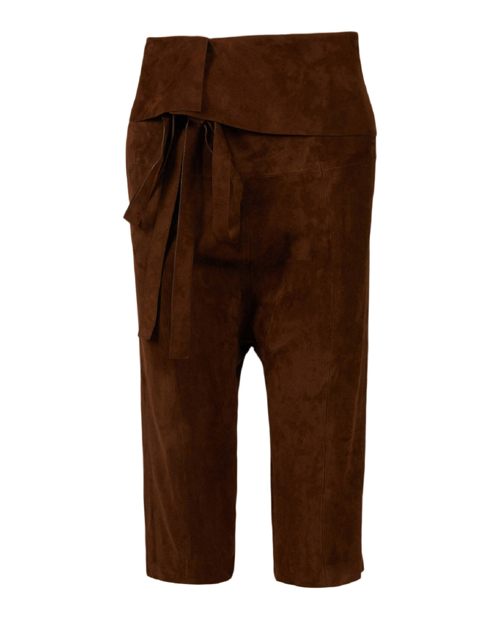 Saint Laurent Womens Cropped Suede Droped Shorts 34 Brown